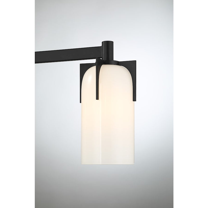 Savoy House Caldwell 3 Light Bath, Matte Black/Etched White Opal