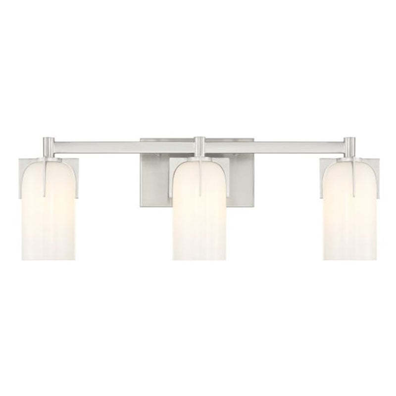 Savoy House Caldwell 3 Light Bath, Satin Nickel/Etched White Opal