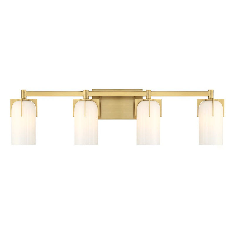 Savoy House Caldwell 4 Light Bath, Warm Brass/Etched White Opal - 8-4128-4-322