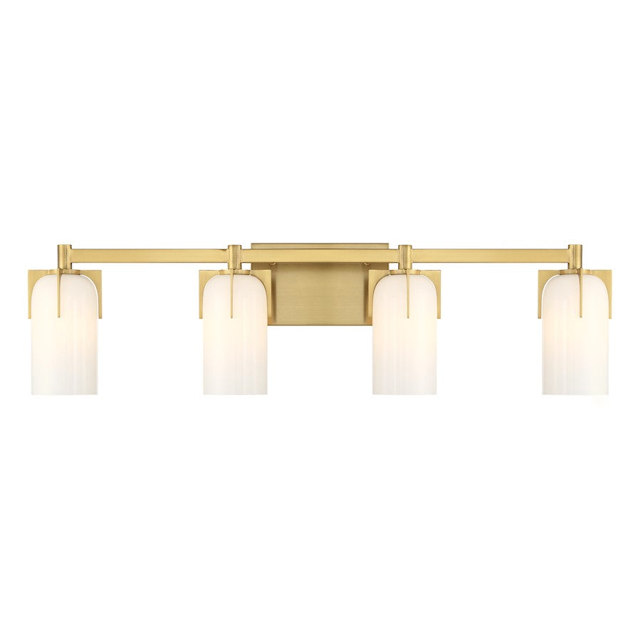 Savoy House Caldwell 4 Light Bath, Warm Brass/Etched White Opal - 8-4128-4-322