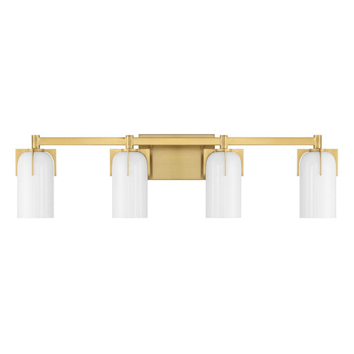 Savoy House Caldwell 4 Light Bath, Warm Brass/Etched White Opal