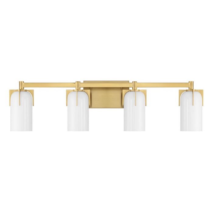 Savoy House Caldwell 4 Light Bath, Warm Brass/Etched White Opal