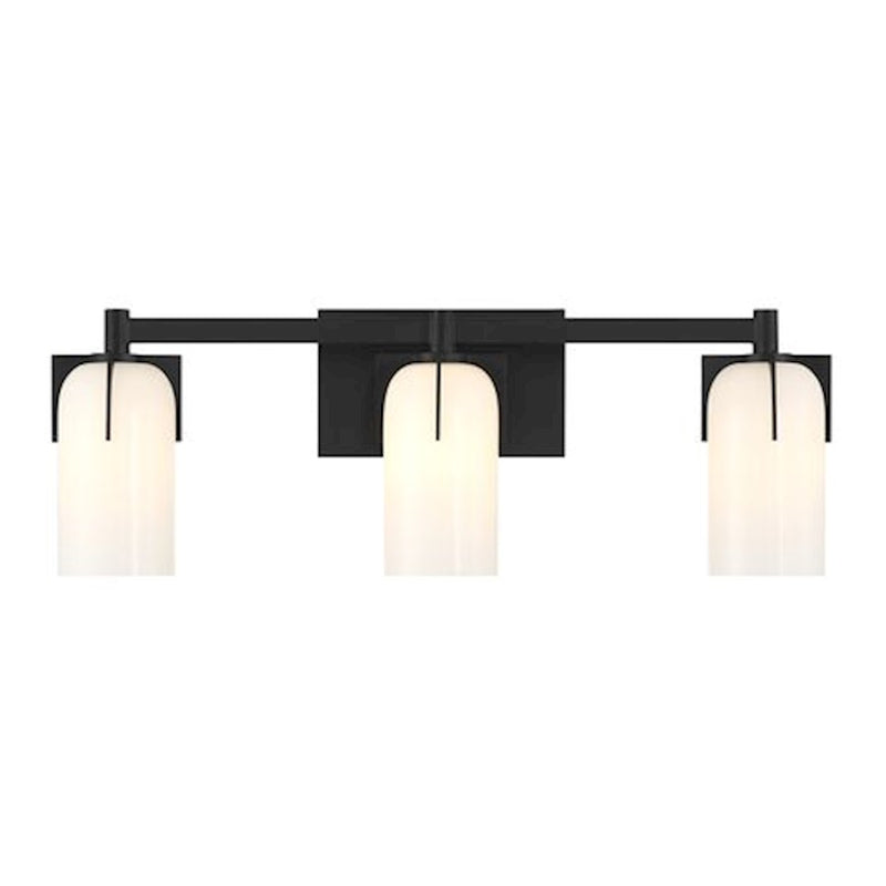 Savoy House Caldwell 4 Light Bath, Matte Black/Etched White Opal