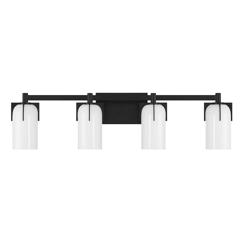 Savoy House Caldwell 4 Light Bath, Matte Black/Etched White Opal