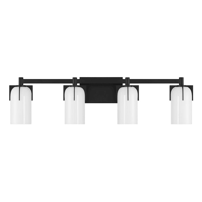 Savoy House Caldwell 4 Light Bath, Matte Black/Etched White Opal
