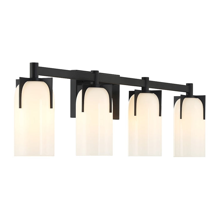 Savoy House Caldwell 4 Light Bath, Matte Black/Etched White Opal