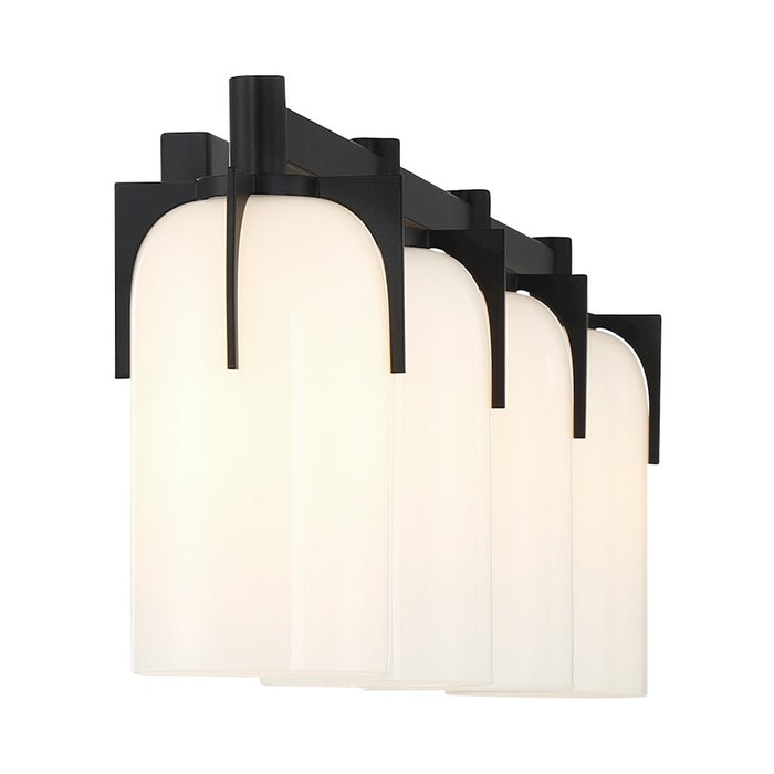 Savoy House Caldwell 4 Light Bath, Matte Black/Etched White Opal