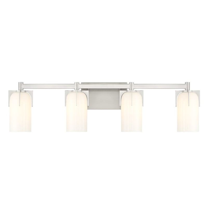 Savoy House Caldwell 4 Light Bath, Satin Nickel/Etched White Opal