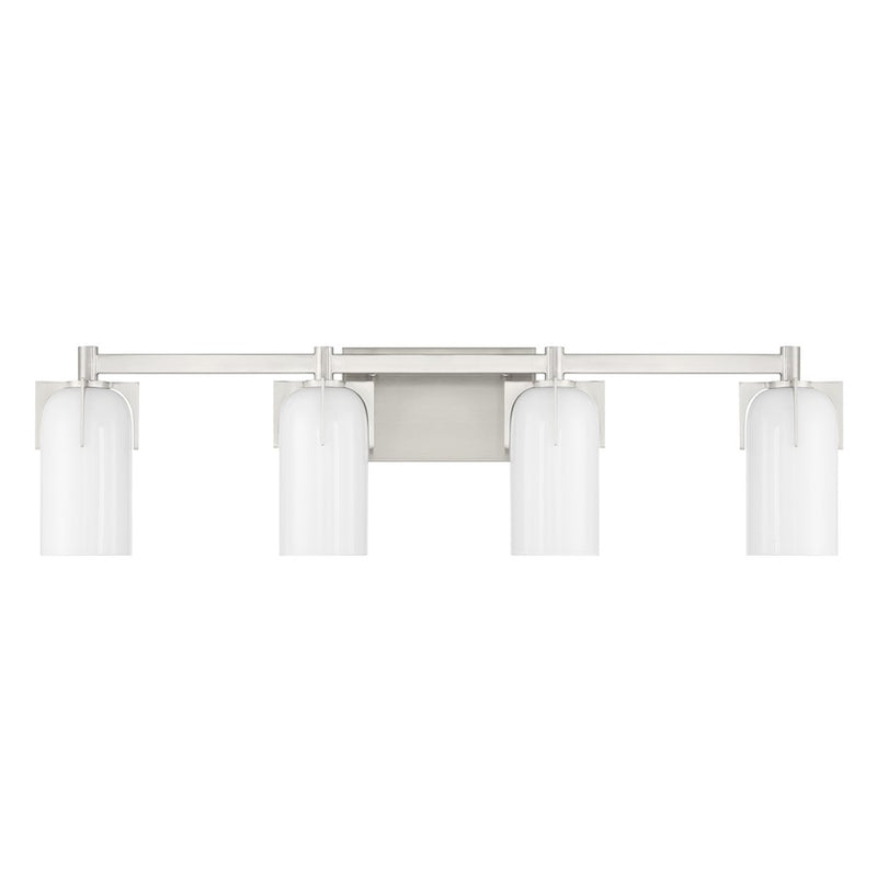 Savoy House Caldwell 4 Light Bath, Satin Nickel/Etched White Opal
