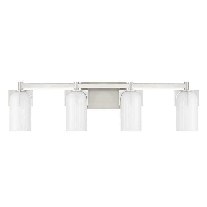 Savoy House Caldwell 4 Light Bath, Satin Nickel/Etched White Opal