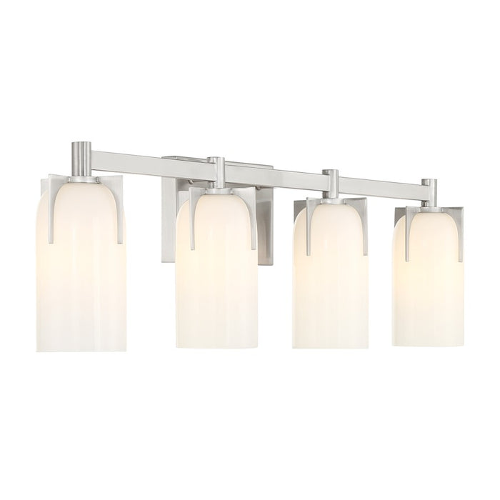 Savoy House Caldwell 4 Light Bath, Satin Nickel/Etched White Opal