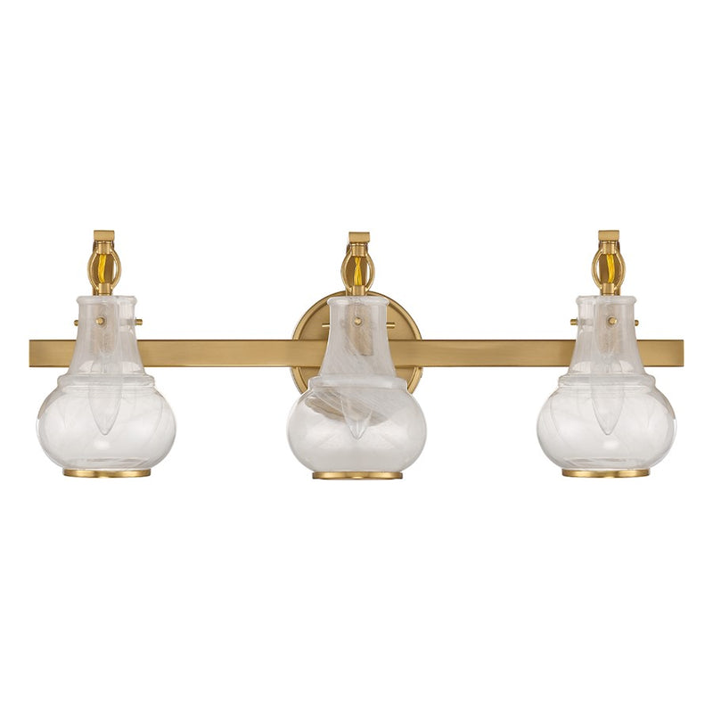 Savoy House Adams 3 Light Bathroom Vanity, Warm Brass/White