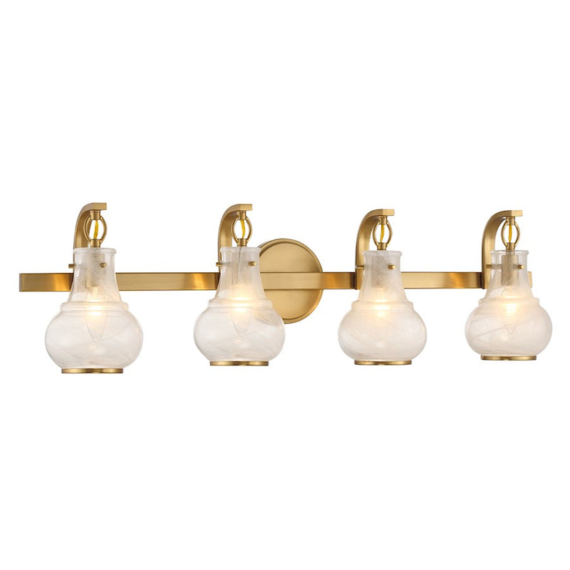 Savoy House Adams 4 Light Bathroom Vanity, Warm Brass/White
