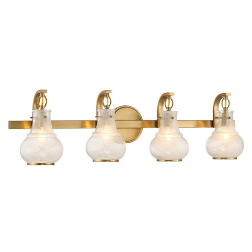 Savoy House Adams 4 Light Bathroom Vanity, Warm Brass/White