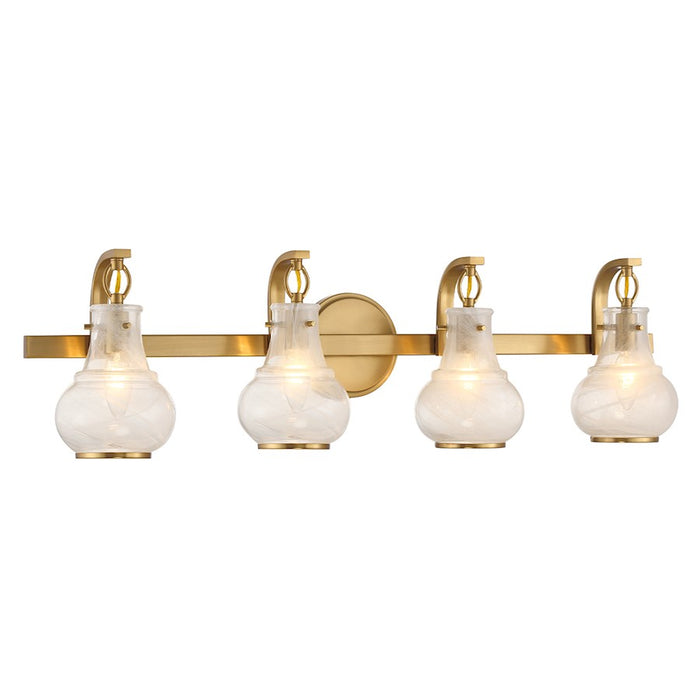Savoy House Adams 4 Light Bathroom Vanity, Warm Brass/White