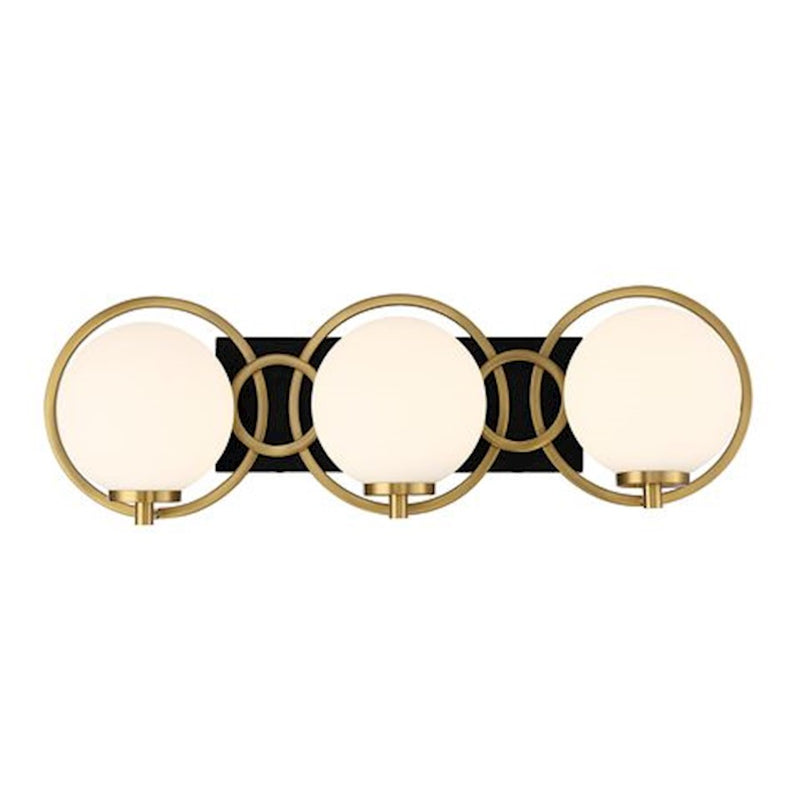 Savoy House Alhambra 3 Light Bath, Black/Brass/Soft Frosted