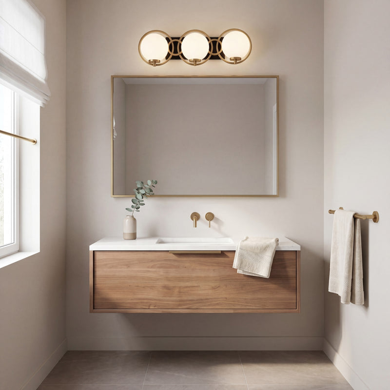 Savoy House Alhambra 3 Light Bath, Black/Brass/Soft Frosted