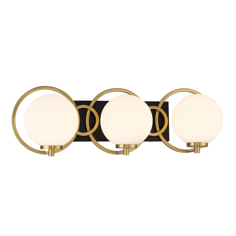 Savoy House Alhambra 3 Light Bath, Black/Brass/Soft Frosted
