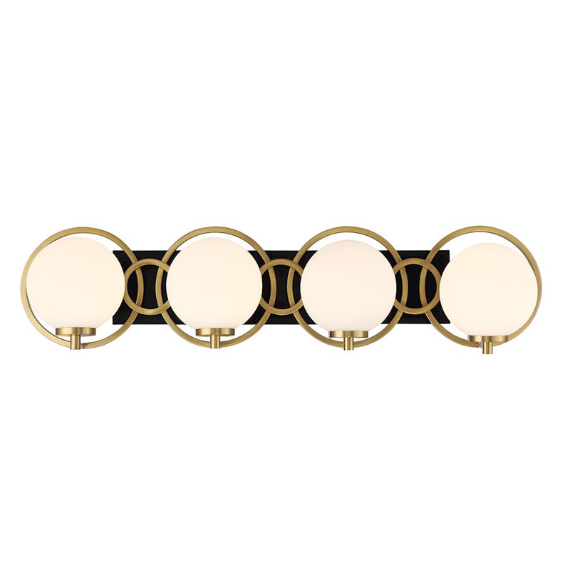 Savoy House Alhambra 4 Light Bath, Black/Brass/Soft Frosted