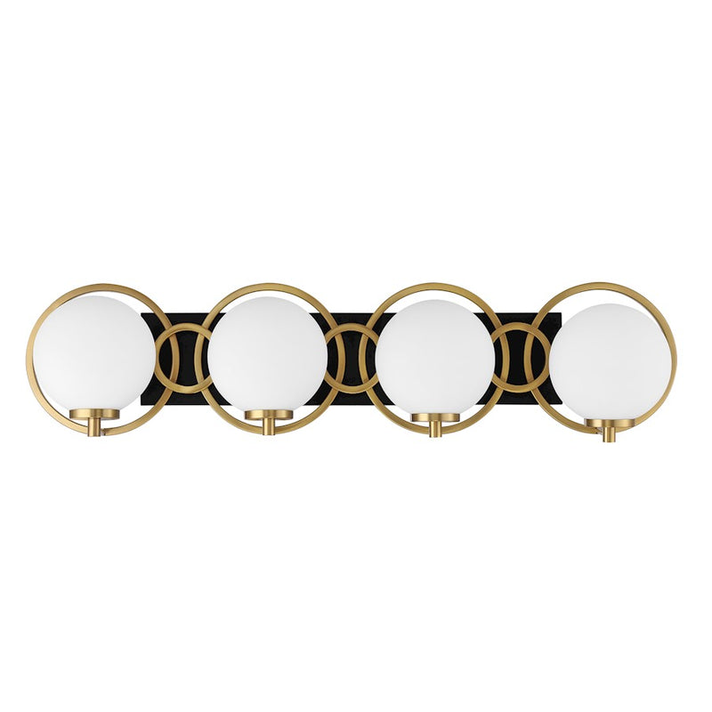 Savoy House Alhambra 4 Light Bath, Black/Brass/Soft Frosted