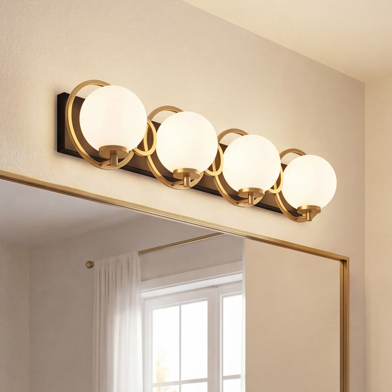 Savoy House Alhambra 4 Light Bath, Black/Brass/Soft Frosted