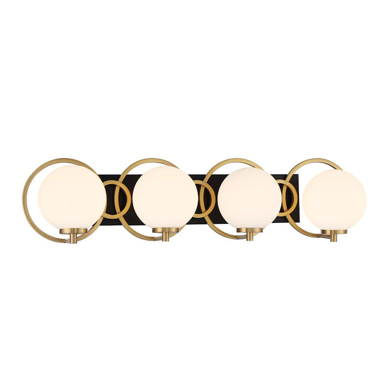 Savoy House Alhambra 4 Light Bath, Black/Brass/Soft Frosted
