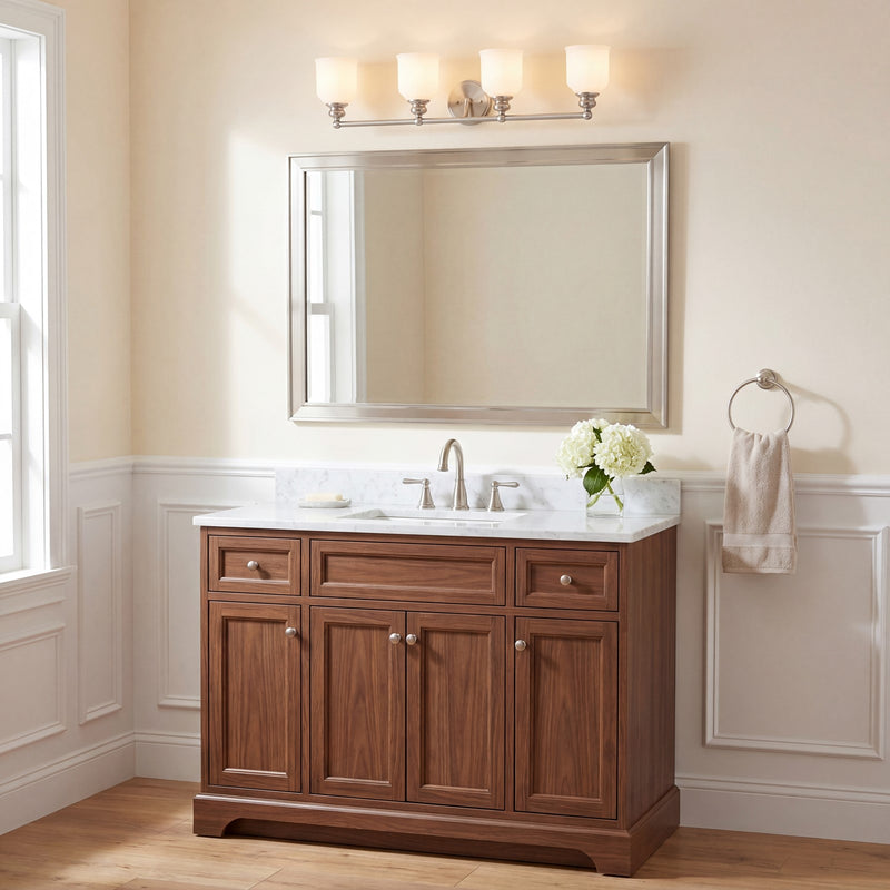 Savoy House Melrose 4-Light Bathroom Vanity Light, Satin Nickel