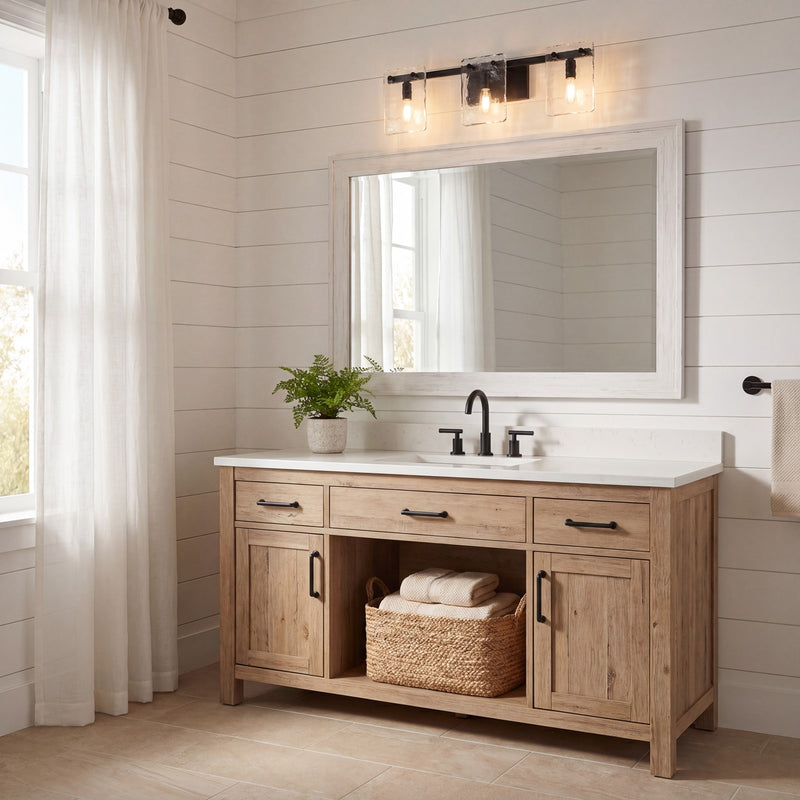 Savoy House Genry 3 Light Bath, Matte Black/Handmade Water