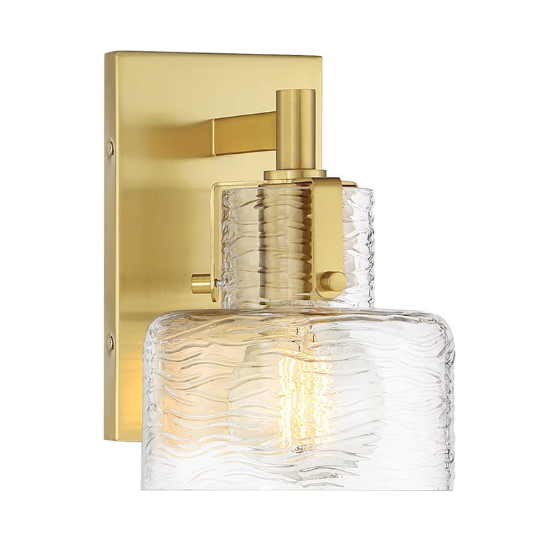 Savoy House Dover 1 Light Sconce, Warm Brass/Clear Crinkle - 9-1030-1-322