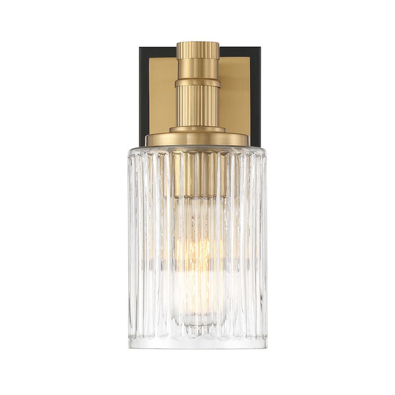 Savoy House Concord 1 Light Bath, Matte Black/Warm Brass/Ribbed