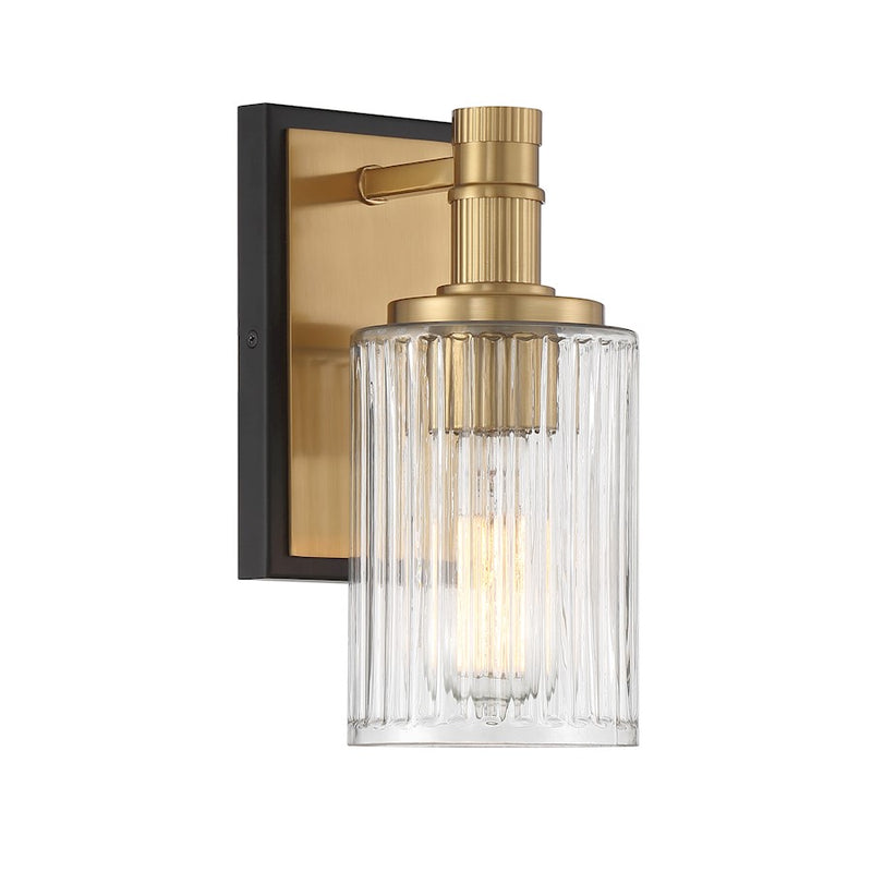 Savoy House Concord 1 Light Bath, Matte Black/Warm Brass/Ribbed