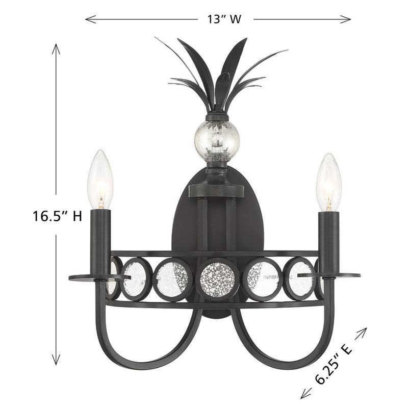 Savoy House Hearst 2 Lt Sconce, Blk, Black Tourmaline