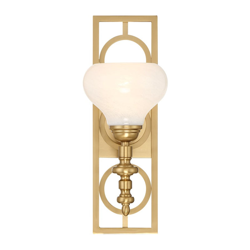 Savoy House Allston 1 Lt Sconce, White Strie, Warm Brass