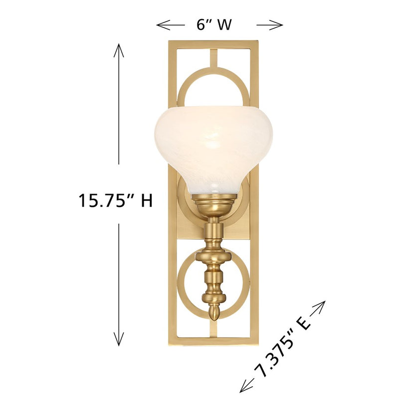 Savoy House Allston 1 Lt Sconce, White Strie, Warm Brass