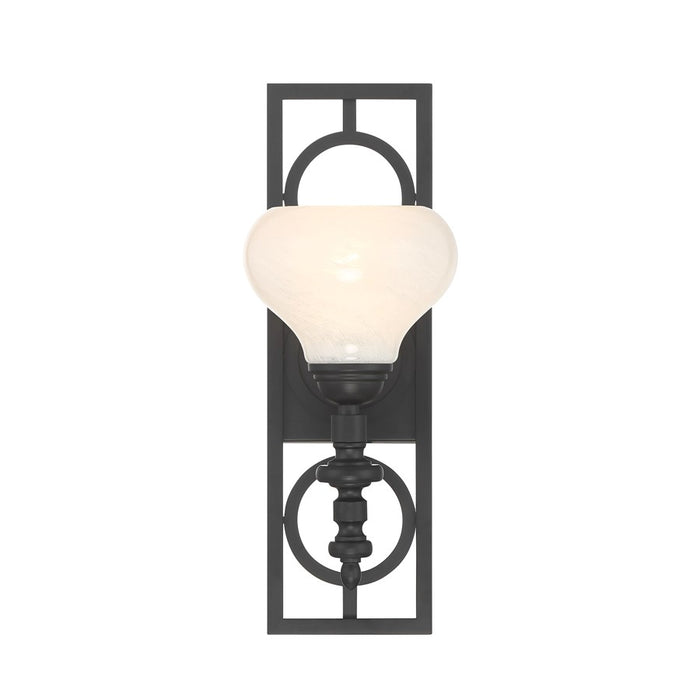 Savoy House Allston 1 Lt Sconce, White Strie, Matte Black