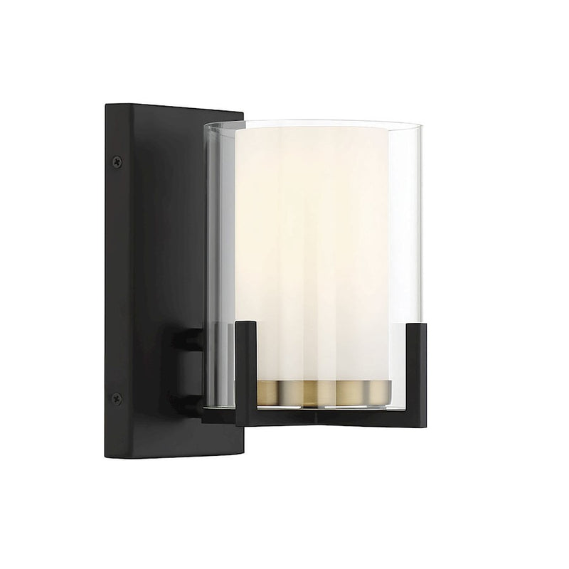 Savoy House Eaton 1 Light Wall Sconce, Black/Brass/Clear