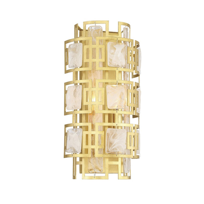 Savoy House Portia 2 Light Wall Sconce, True Gold/Strie Piastra
