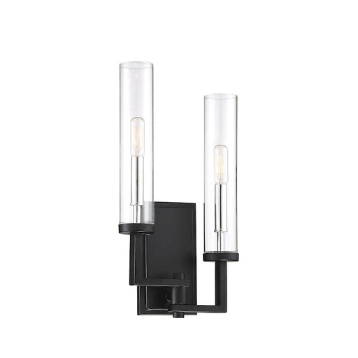 Savoy House Folsom 2 Light Wall Sconce, Matte Black with Polished Chrome Accents