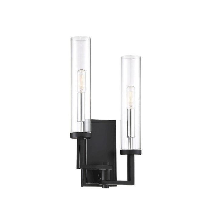 Savoy House Folsom 2 Light Wall Sconce, Matte Black with Polished Chrome Accents