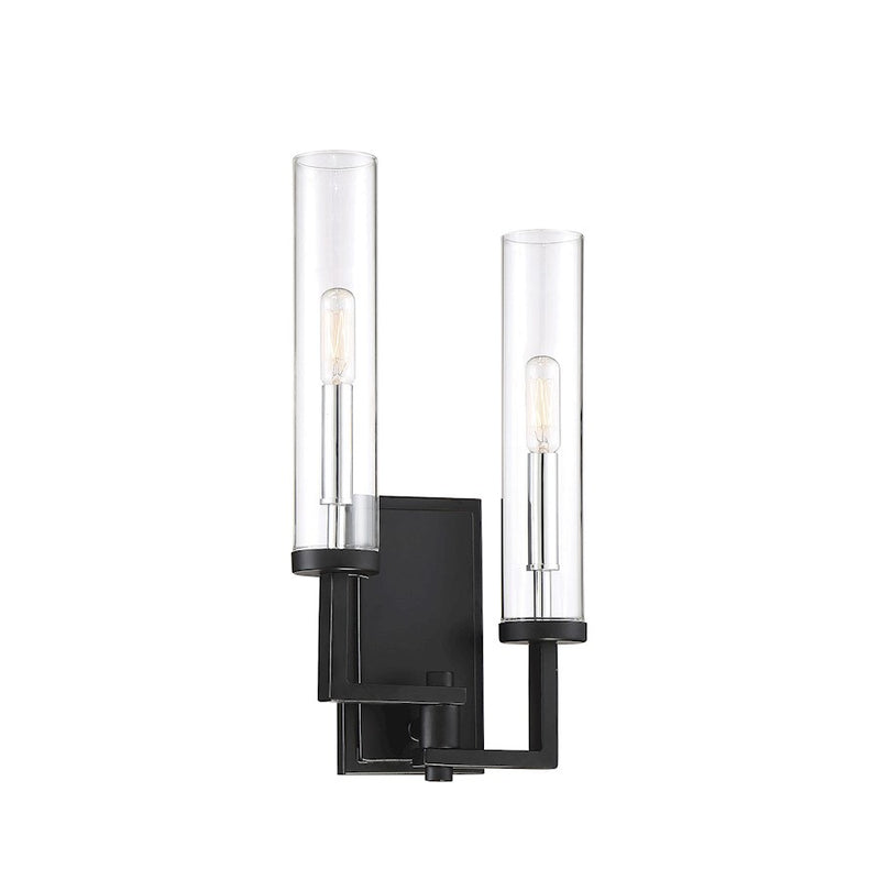 Savoy House Folsom 2 Light Wall Sconce, Matte Black with Polished Chrome Accents
