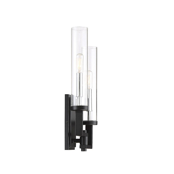 Savoy House Folsom 2 Light Wall Sconce, Matte Black with Polished Chrome Accents