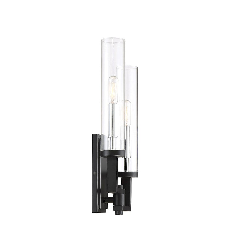 Savoy House Folsom 2 Light Wall Sconce, Matte Black with Polished Chrome Accents