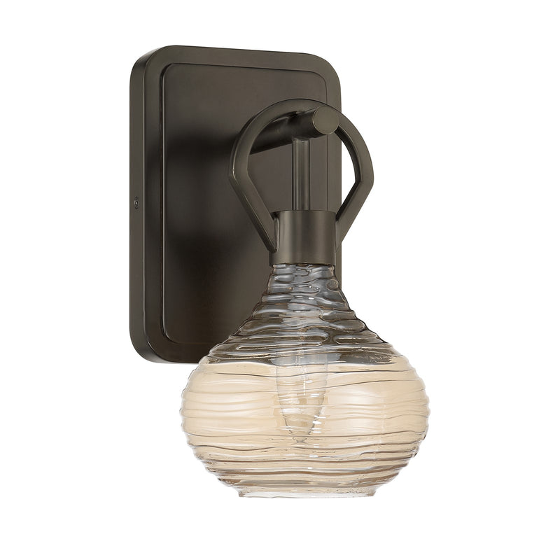 Savoy House Sheriden 1-Light Wall Sconce | Artisanal Modern Mediterranean Bronze Metal and Rippled Glass | Bedroom, Hallway & Bathroom | Model 9-2278-1-15