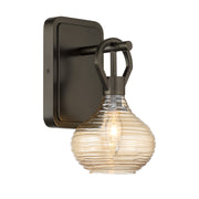 Savoy House Sheriden 1-Light Wall Sconce | Artisanal Modern Mediterranean Bronze Metal and Rippled Glass | Bedroom, Hallway & Bathroom | Model 9-2278-1-15
