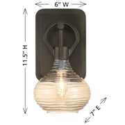 Savoy House Sheriden 1-Light Wall Sconce | Artisanal Modern Mediterranean Bronze Metal and Rippled Glass | Bedroom, Hallway & Bathroom | Model 9-2278-1-15