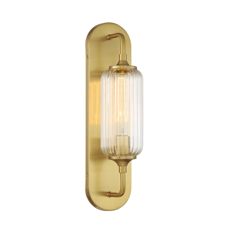 Savoy House Holton 1 Light Sconce, Warm Brass/Clear Ribbed