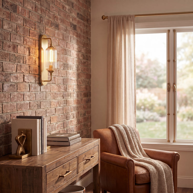Savoy House Holton 1 Light Sconce, Warm Brass/Clear Ribbed