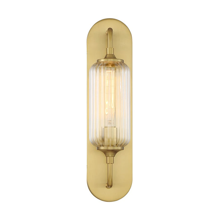 Savoy House Holton 1 Light Sconce, Warm Brass/Clear Ribbed