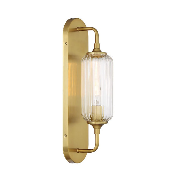Savoy House Holton 1 Light Sconce, Warm Brass/Clear Ribbed