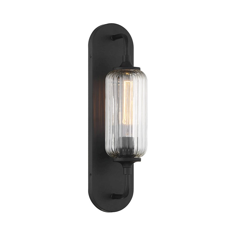 Savoy House Holton 1 Light Sconce, Matte Black/Clear Ribbed
